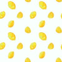 senza soluzione di continuità modello con giallo limoni. sfondo con frutta evidenziato su un' bianca sfondo. acquerello modello con limoni vettore
