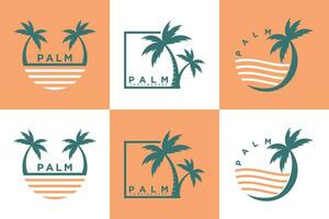 impostato di ricorrere spiaggia logo design vettore con icona palma creativo concetto