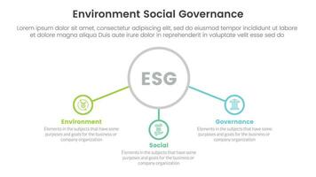 esg ambientale sociale e governo Infografica 3 punto palcoscenico modello con centro cerchio e relazionato icona concetto per diapositiva presentazione vettore