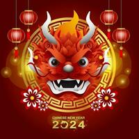 contento Cinese nuovo anno 2024 con floreale lunare elementi vettore