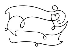 mano disegnato Riccio cuori scorrere linea calligrafico scrittura schema nastro, calligrafia lettering manifesto utile San Valentino giorno, vuoto spazio scrittura per testo, nastro romantico amore vuoto schema bandiera vettore