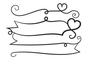 mano disegnato Riccio cuori scorrere linea calligrafico scrittura schema nastro, calligrafia lettering manifesto utile San Valentino giorno, vuoto spazio scrittura per testo, nastro romantico amore vuoto schema bandiera vettore
