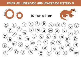 trova e punto tutti lettere o. educativo foglio di lavoro per apprendimento alfabeto. carino lontra. vettore