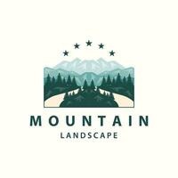 paesaggio logo natura avventura design montagna e fiume lusso vettore illustrazione