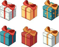 collezione di cartone animato illustrazioni di regalo scatole nel vario colori vettore
