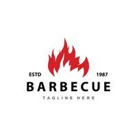 barbeque logo design bar ristorante caldo griglia fuoco logo e spatola semplice illustrazione vettore