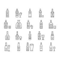 alcool bottiglia bicchiere bevanda bar icone impostato vettore