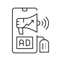 mobile marketing sociale media linea icona vettore illustrazione