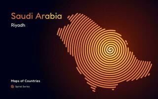 astratto oro carta geografica di Arabia arabia con cerchio Linee. identificazione suo capitale città, riyad. spirale impronta digitale serie vettore