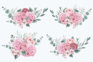 mazzi di fiori di ortensie e rose vettore