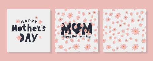 imposta le carte per la felice festa della mamma. calligrafia e lettere. illustrazione vettoriale su sfondo bianco motivo floreale