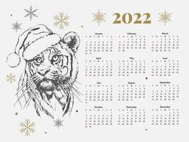 La settimana dello schizzo del nuovo anno del calendario di natale della tigre del 2022 inizia domenica. vettore