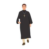 cattolico sacerdote. pastore legge preghiera, detiene attraverso, Bibbia e vangelo, benedire parrocchiani. vettore