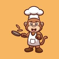 scimmia cucinando cartone animato illustrazione vettore