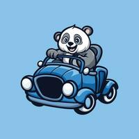 panda guida blu cartone animato illustrazione vettore