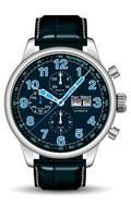 realistico orologio orologio cronografo argento blu bianca freccia numero pelle cinghia su isolato design classico lusso vettore