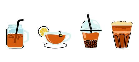 impostato di tè variante nel cartone animato illustrazione concetto per sociale media etichetta e Chiacchierare emoji o emoticon vettore