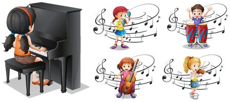 Bambini che giocano diversi strumenti musicali vettore