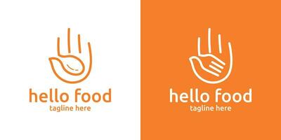 ristorante logo design con un' combinazione di mano forme e forchetta cucchiai, minimalista linea logo. vettore