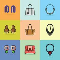 collezione di 9 donne di moda lusso orecchini, borse e collane vettore illustrazione. bellezza moda oggetti icona concetto. impostato di di moda donne moda gioielleria Accessori vettore design.