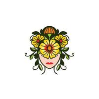 floreale femmina logo. illustrazione di un' donna con floreale Accessori vettore