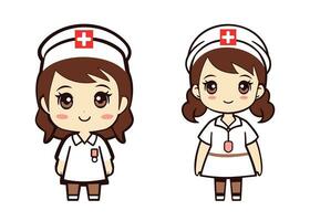 carino cartone animato infermiera indossare uniforme e cappello, bianca vestire, Salute cura concetto vettore