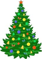 Natale albero decorato con giocattoli. colorato palle, campane, archi. vacanza decorativo abete. contento nuovo anno vettore illustrazione.