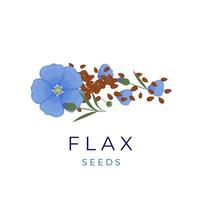 logo illustrazione di lino semi con fiori vettore