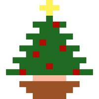 Natale albero cartone animato icona nel pixel stile vettore