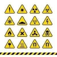 impostato di triangolo giallo avvertimento cartello. rischio avvertimento cartello vettore illustrazione