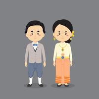personaggio di coppia che indossa abiti tradizionali thailandesi vettore