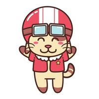 carino adorabile contento Marrone gatto rosso ciclista completo da uomo e casco cartone animato scarabocchio vettore illustrazione piatto design stile