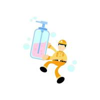 ingegnere e sapone disinfettante igiene cartone animato piatto design illustrazione vettore