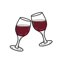 Due rosso vino occhiali. vettore piatto mano disegnato illustrazione, colorato. alcool bevanda cristalleria scarabocchio.