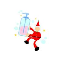 Santa Natale e sapone disinfettante igiene cartone animato piatto design illustrazione vettore