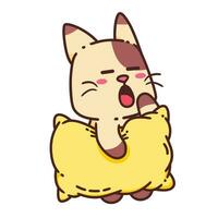carino adorabile contento Marrone gatto dormire uso giallo cuscino cartone animato scarabocchio vettore illustrazione piatto design stile