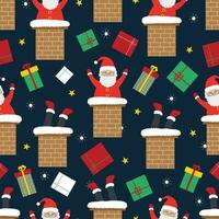 Natale senza soluzione di continuità modello con Santa Claus nel camino e regalo scatole vettore