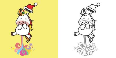 allegro Natale unicorno colorazione. mano disegnato vettore illustrazione. magico animale. colorazione libro pagine per adulti e bambini. colorazione unicorno foglio di lavoro. vettore file.