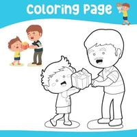 contento padri giorno colorazione foglio. padri giorno colorazione pagine. facile e semplice colorazione pagina per bambini vettore