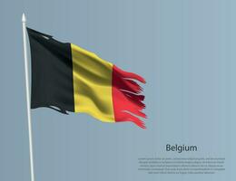 cencioso nazionale bandiera di Belgio. ondulato strappato tessuto su blu sfondo vettore