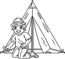 campeggio camper ambientazione su tenda isolato colorazione vettore