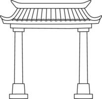 Cinese Gatehouse isolato colorazione pagina per bambini vettore