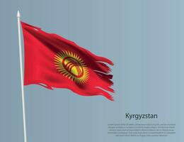 cencioso nazionale bandiera di Kirghizistan. ondulato strappato tessuto su blu sfondo vettore