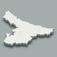 3d isometrico carta geografica il pianure regione di India vettore