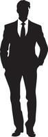 attività commerciale uomo in piedi posa vettore silhouette, nero colore silhouette