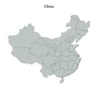 semplice piatto carta geografica di Cina con frontiere vettore