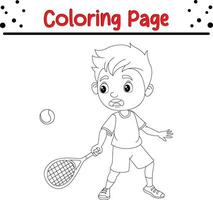 poco ragazza giocando tennis colorazione pagina vettore