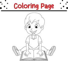 poco ragazzo seduta lettura libro colorazione pagina vettore