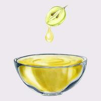 far cadere di uva succo è sgocciolato a partire dal il uva in un' ciotola. un' tazza con uva succo. uva seme olio nel bicchiere piatto. isolato acquerello illustrazione. per il design di etichette di vino, uva succo vettore