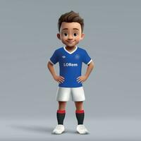 3d cartone animato carino giovane calcio giocatore nel calcio uniforme. vettore